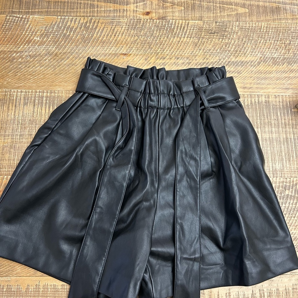 Black Faux Leather Paperbag Shorts